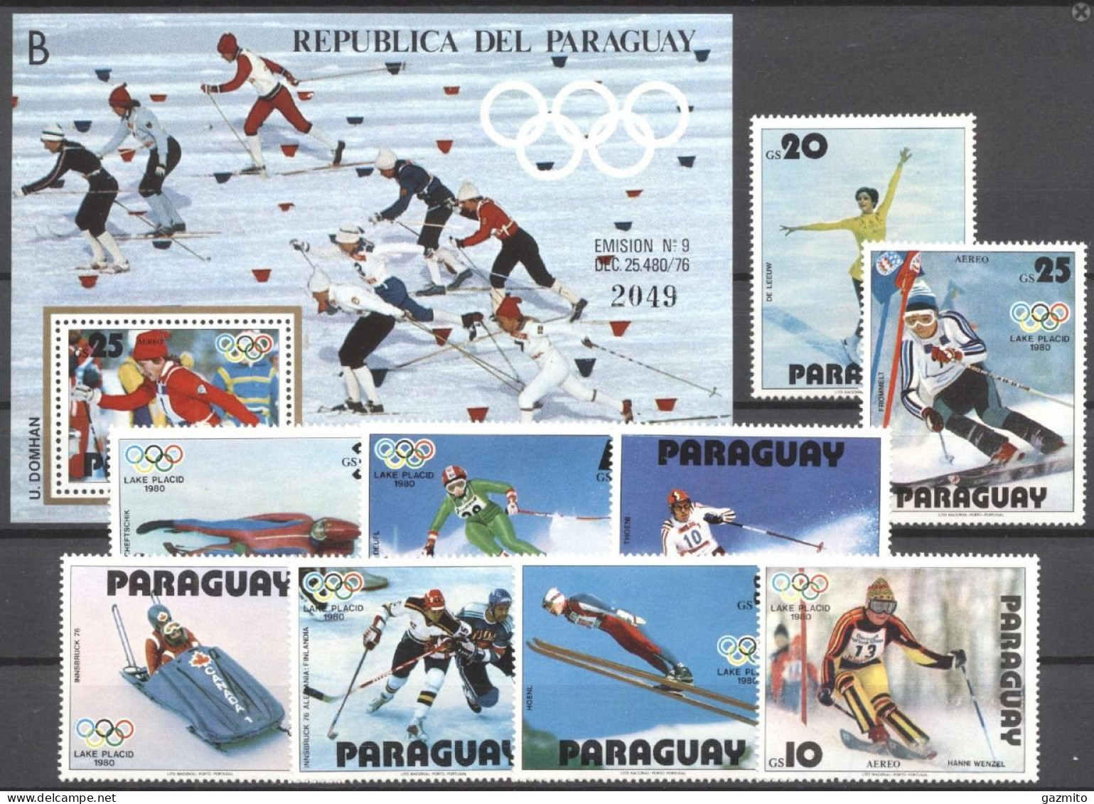 Paraguay 1979, Olympic Games In Lake Placid, Skating, Skiing, 9val +BF - Ski