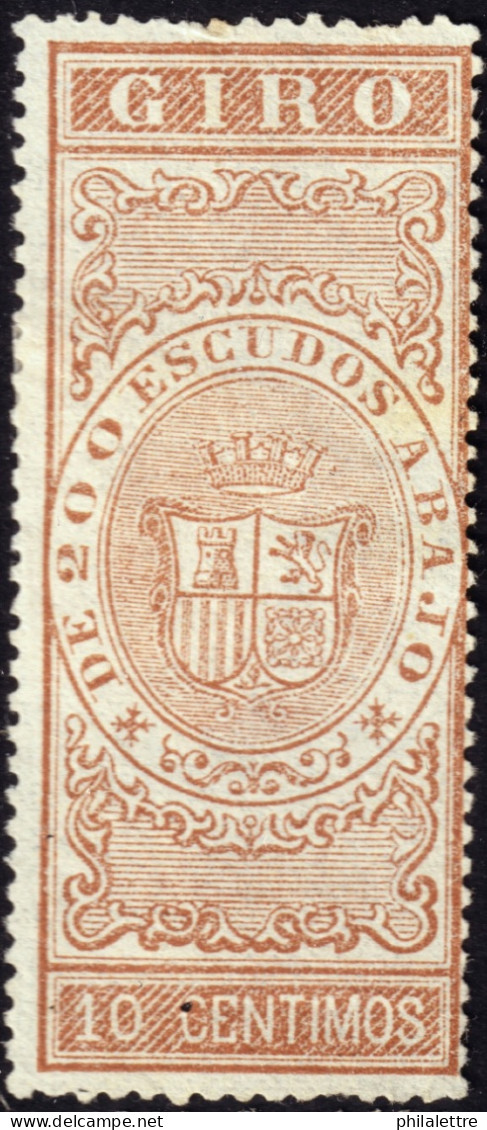 ESPAGNE / ESPANA - COLONIAS (Cuba) 1868 Sellos Para GIRO Fulcher 648 10c Castano Amar. - Sin Gomar - Cuba (1874-1898)