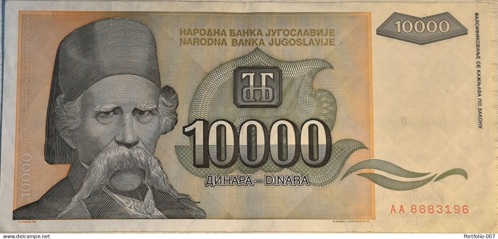 10 000 Dinara, 1993. Yugoslavia - Joegoslavië