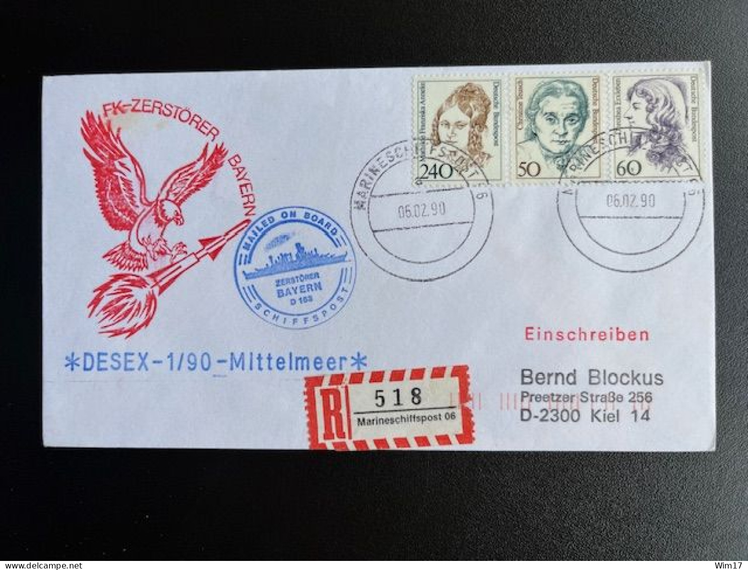 GERMANY 1990 REGISTERED LETTER MARINESCHIFFSPOST 06 TO KIEL 06-02-1990 DUITSLAND DEUTSCHLAND EINSCHREIBEN - Covers & Documents