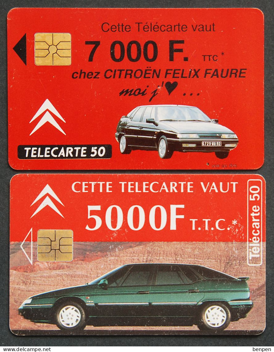 Télécartes CITROEN Felix Faure Achat Voiture XM Paris Lyon Ecully 1992 1994 Remise 7000F 50U Régie France Télécom - Zonder Classificatie