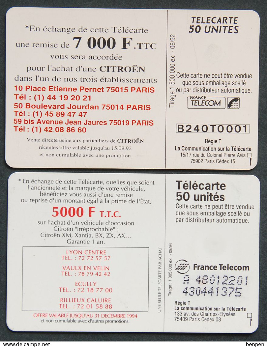 Télécartes CITROEN Felix Faure Achat Voiture XM Paris Lyon Ecully 1992 1994 Remise 7000F 50U Régie France Télécom - Non Classés