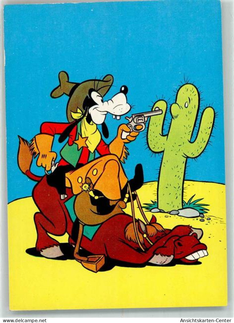 39786009 - Goofy Zielt Auf Einem Lachenden Pferd Sitzend In Der Wueste Mit Einer Pistole Auf Einen Kaktus Cowboy Pferd  - Disney