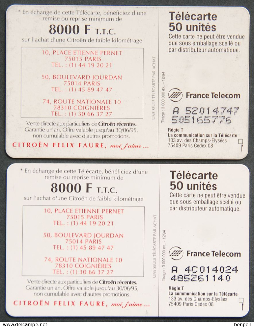 Télécartes CITROEN Felix Faure Voiture Xantia Paris Coignières 1994 Remise 8000F 50U Régie France Télécom Moi J'aime - Sin Clasificación