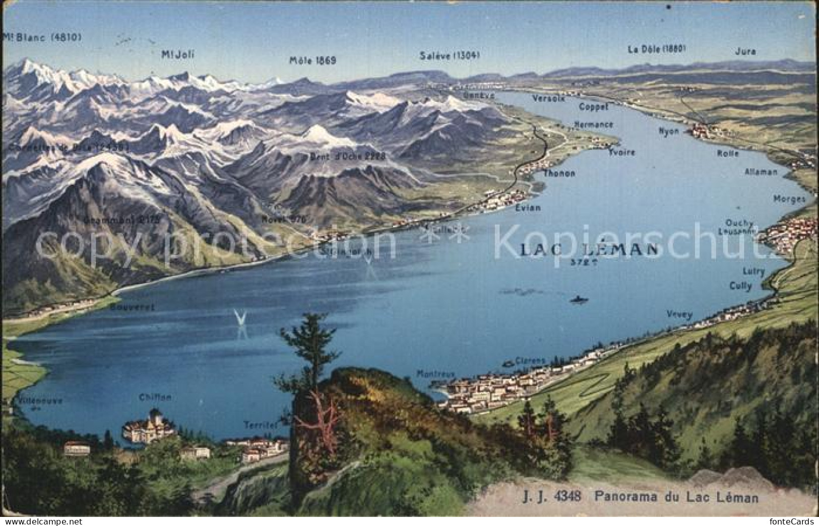 12458777 Lac Leman Genfersee Panoramakarte Genf - Other & Unclassified