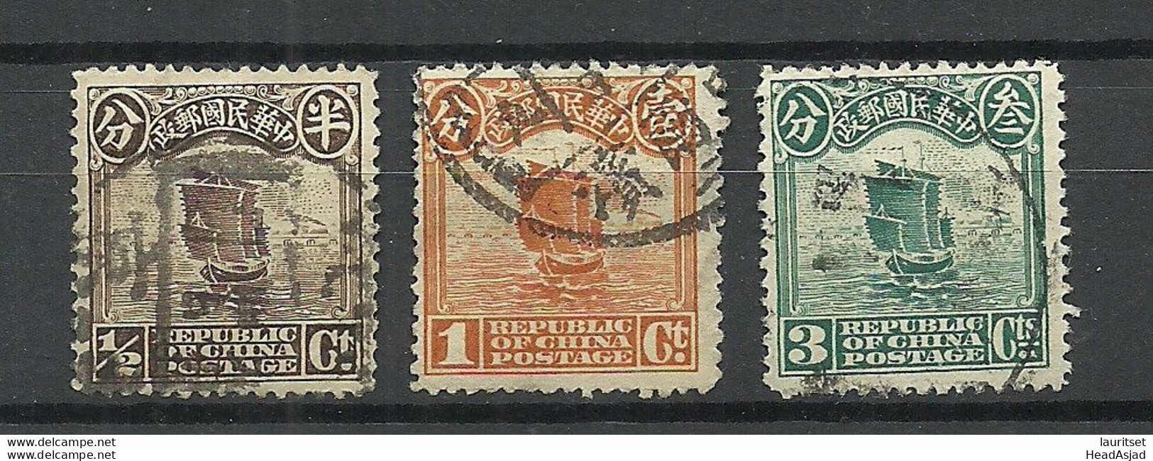 CHINA 1913/1919 - 3 Stamps, Ship Der Schiff - Bateaux