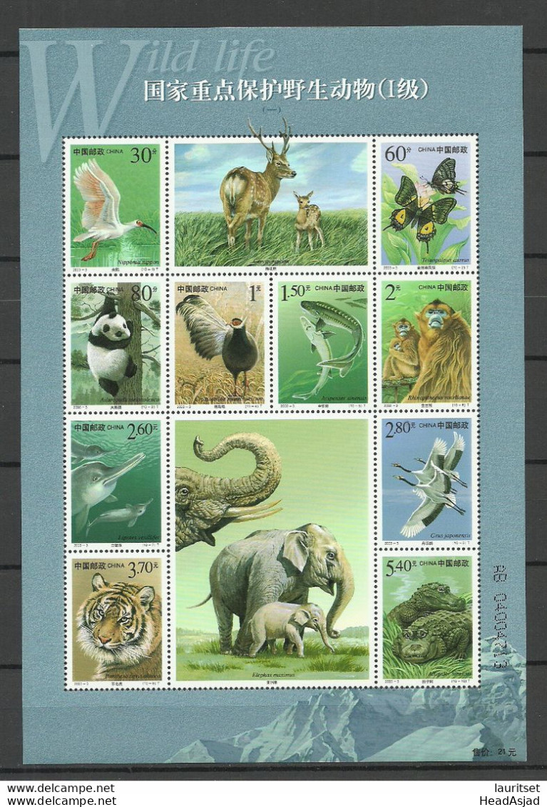 CHINA 2000 Michel 3115 - 3124 MNH Animals Bedrohte Tiere Complete Sheet MNH - Autres & Non Classés