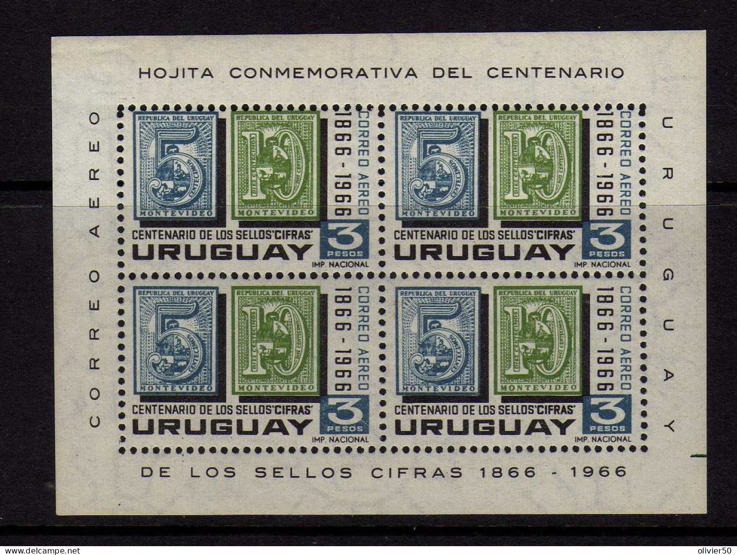 Uruguay - 1967 - BF Centenaire Du Timbre Chiffre -  Neufs** - MNH - Uruguay