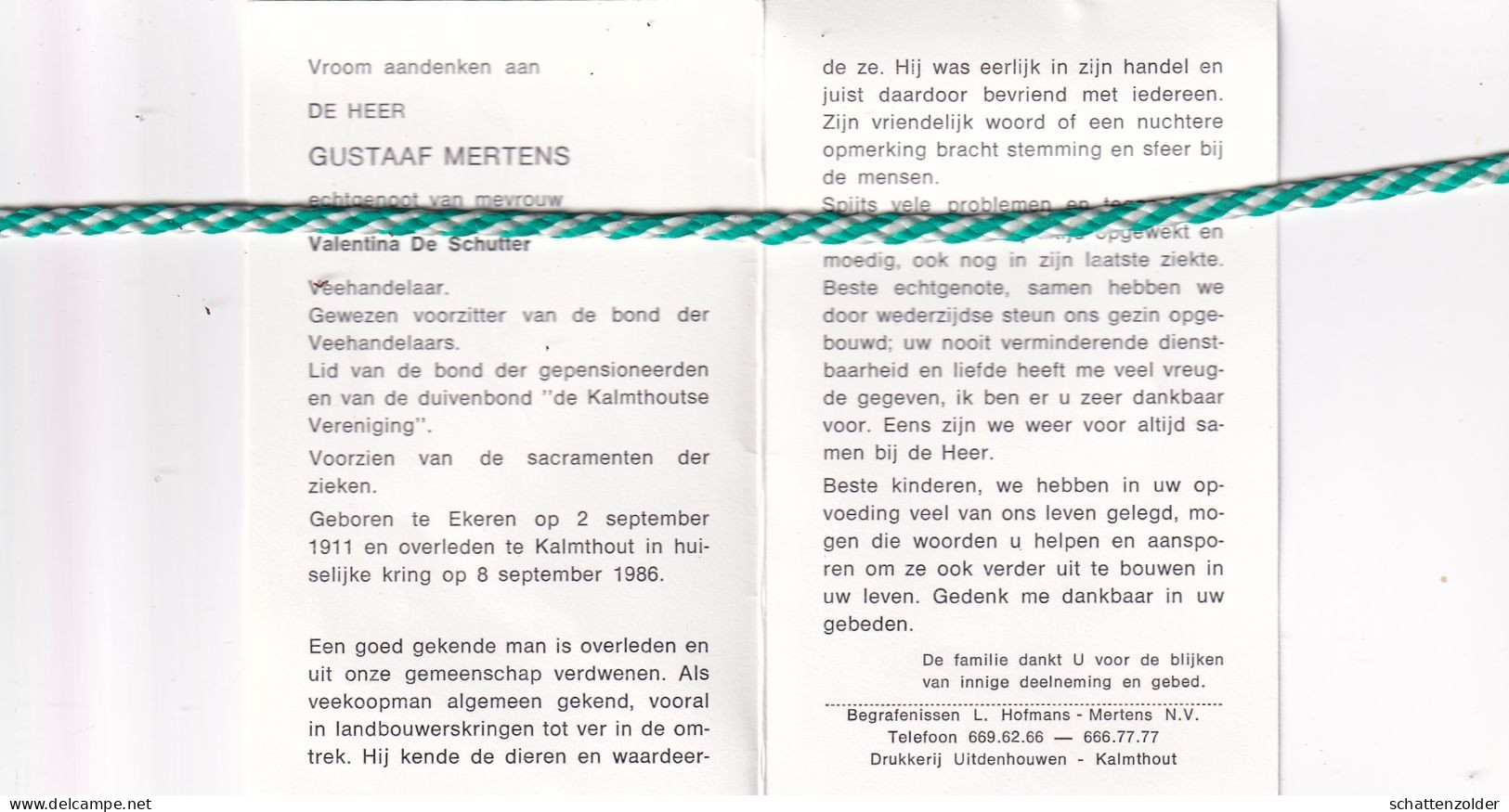 Gustaaf Mertens-De Schutter, Ekeren 1911, Kalmthout 1986. Veehandelaar - Overlijden