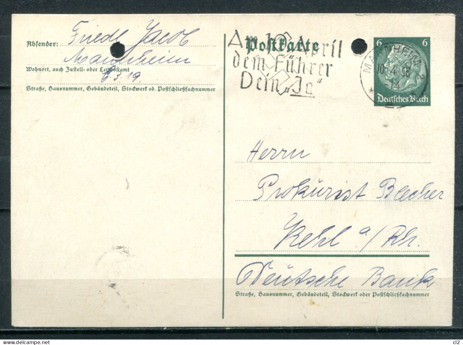 ALLEMAGNE - 10.4.38 - Mi P226 - "Am 10 April Dem Führer Dein "Ja" " - Postcards