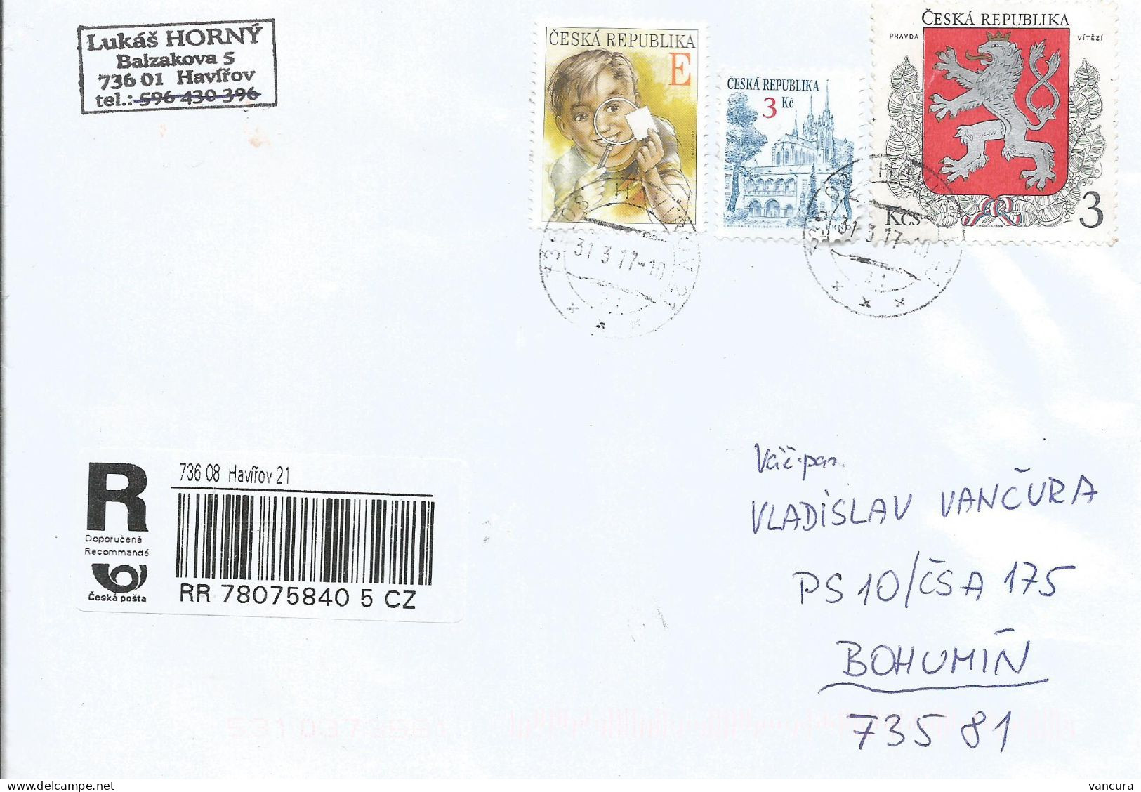 R Envelope Czech Republic Coat Of Arms 1993 - Enveloppes