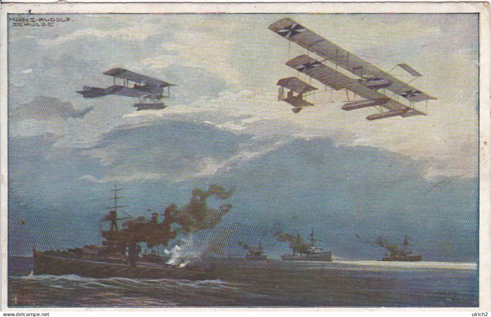 AK Wasserflugzeuge über Der Englischen Flotte - Prof. Schulze, Berlin - Luftflotten-Verein Patriotika - 1915 (69413) - Guerre 1914-18