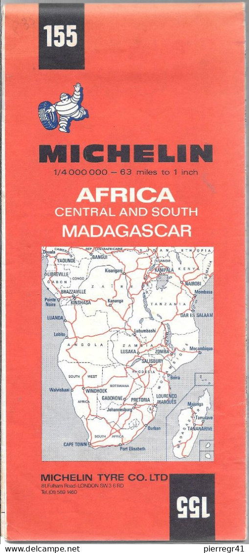 CARTE-ROUTIERE-MICHELIN-N °155-1974- 9e édit-AFRIQUE Central Et SUD-Madagascar-Imp G;Maillet-TBE/pas De Plis Coupés - Cartes Routières