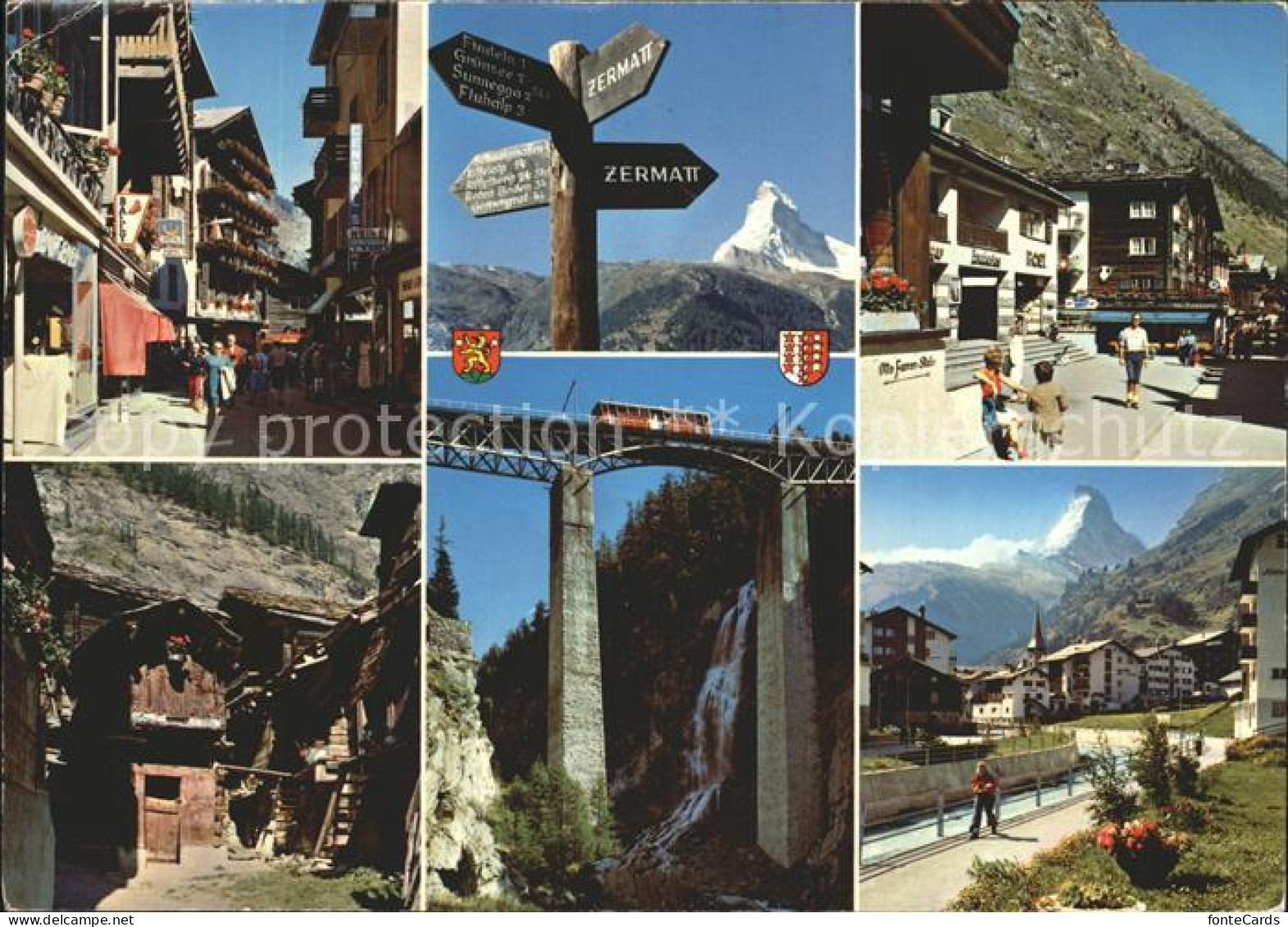 12367977 Zermatt VS Dorfmotive Wegweiser Eisenbahnviadukt Matterhorn  - Sonstige & Ohne Zuordnung