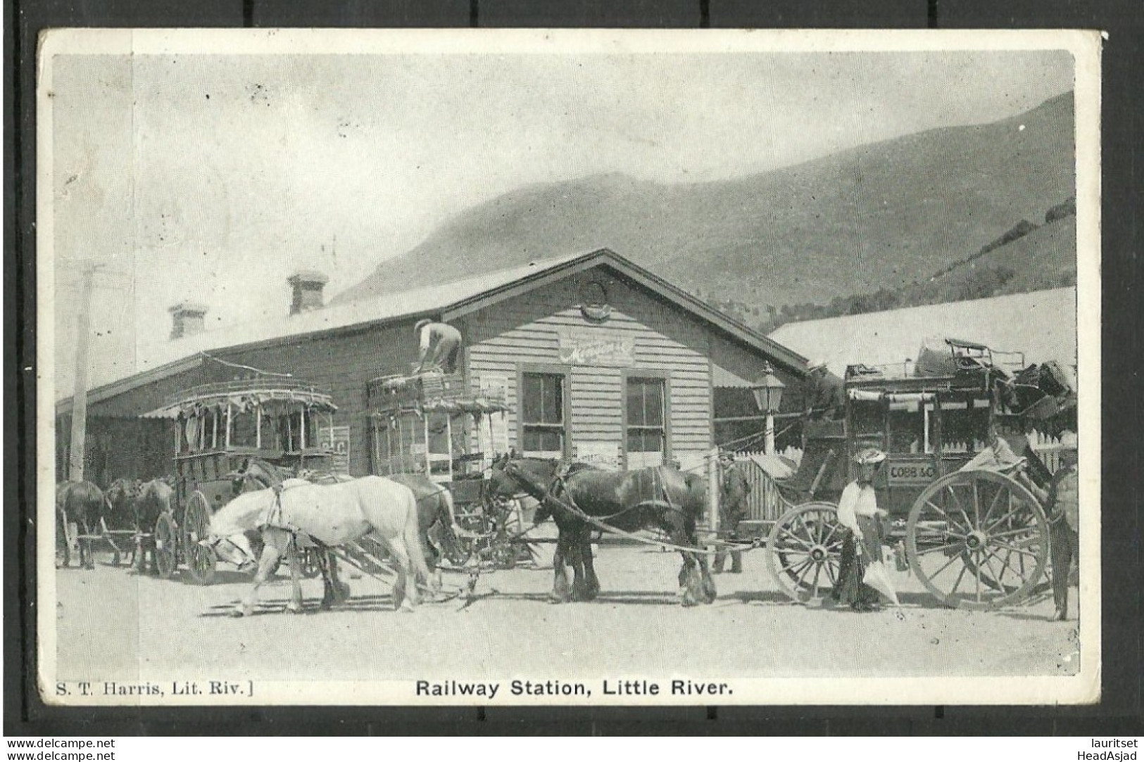 NEW ZEALAND  S. T. Harris Railway Station Little River Photo Post Card Used, O 1912, Sent To Finland, Stamp Missing - Gares - Sans Trains