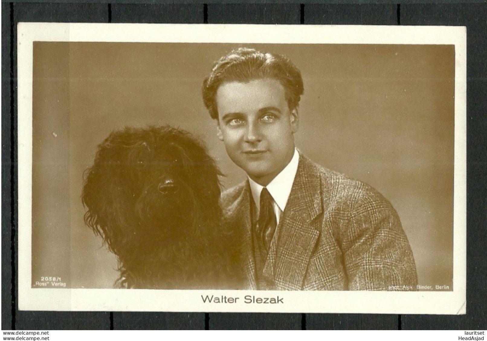 Germany Photo Post Card Actor Kino Schauspieler Walter Slezak With Dog Hund "Ross" Verlag - Actors