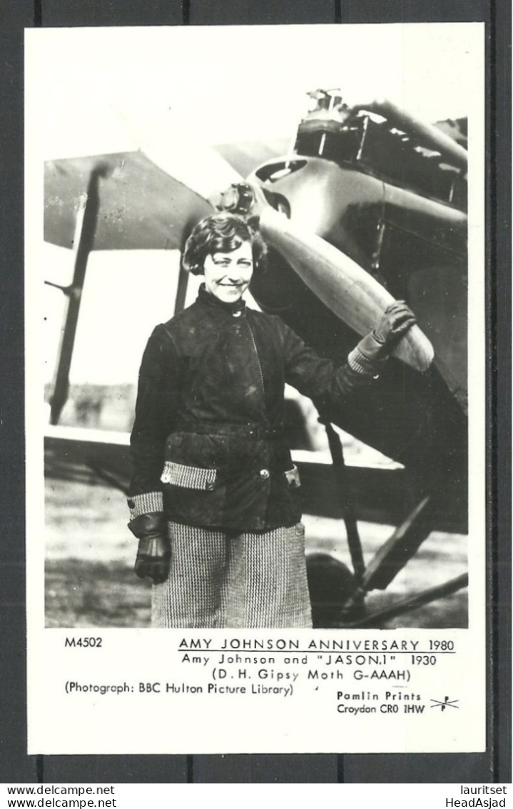 Amy Johnson Anniversary, Photo From 1930, Printed 1980, Aviation Air Plane Jason-1 Flugwesen Flugzeug, Unused - 1919-1938: Entre Guerres