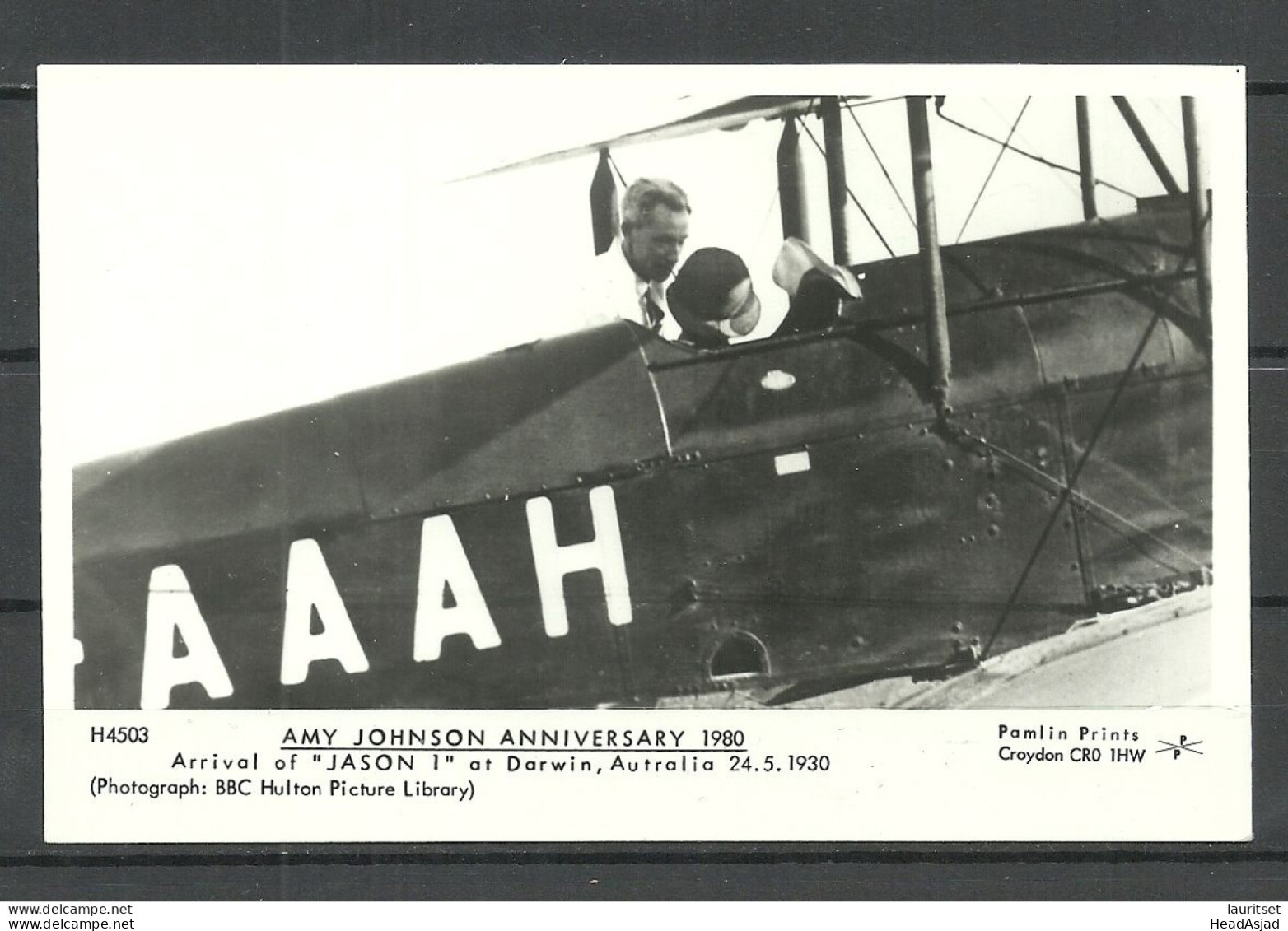 Amy Johnson Anniversary, Photo From 1930, Printed 1980, Aviation Air Plane Jason-1 Flugwesen Flugzeug, Unused - 1919-1938