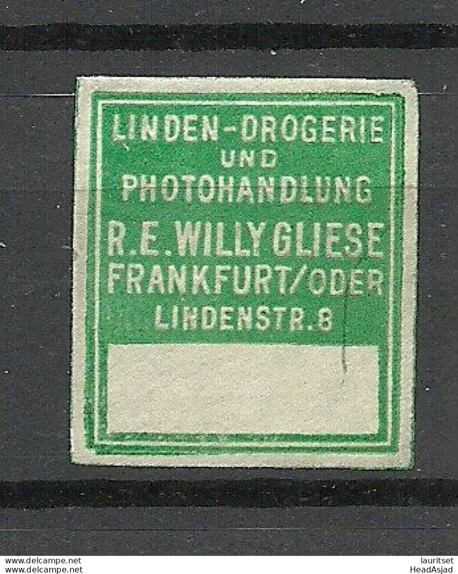 Deutschland Germany Drogerie U. Photohandlung W. Gliese Frankfurt/Oder Reklamemarke  Siegelmarke Seal - Sonstige & Ohne Zuordnung