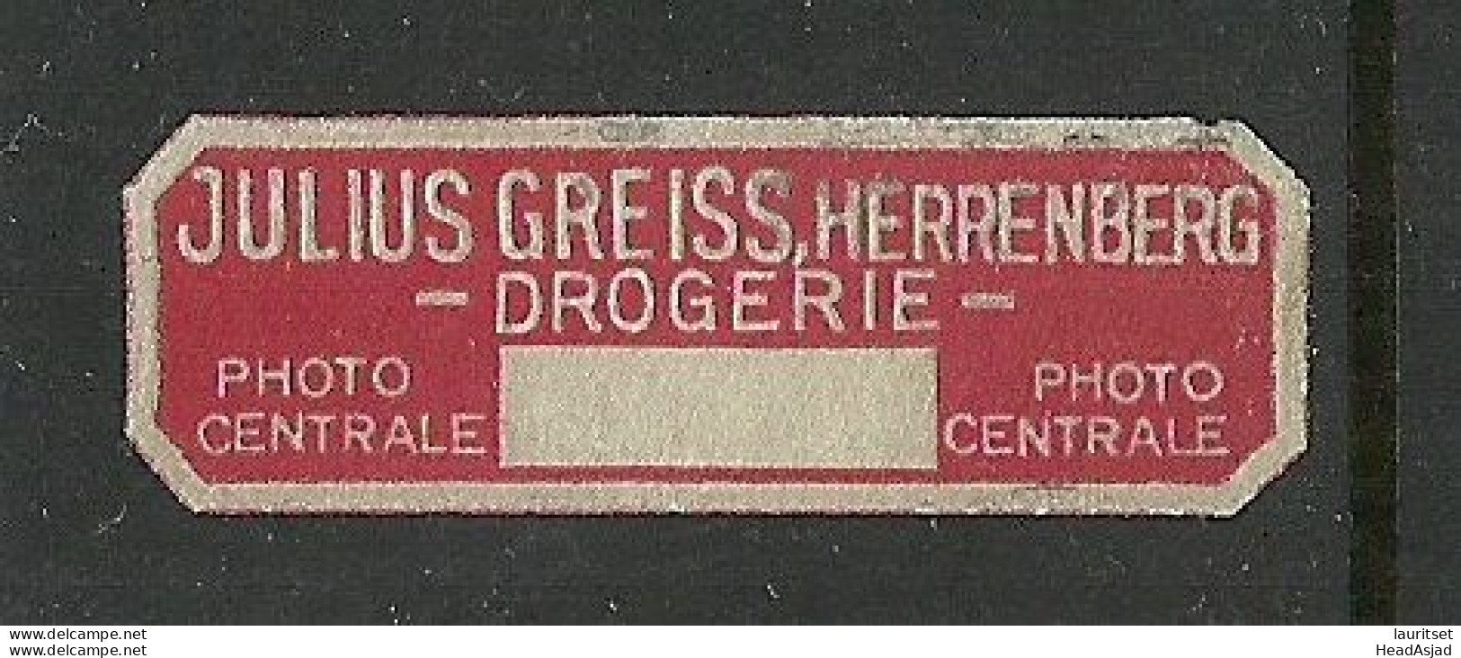 Deutschland Germany JUlius Greiss Drogerie Photo-Zentrale Herrenberg Reklamemarke Advertising Stamp Siegelmarke Seal - Autres & Non Classés