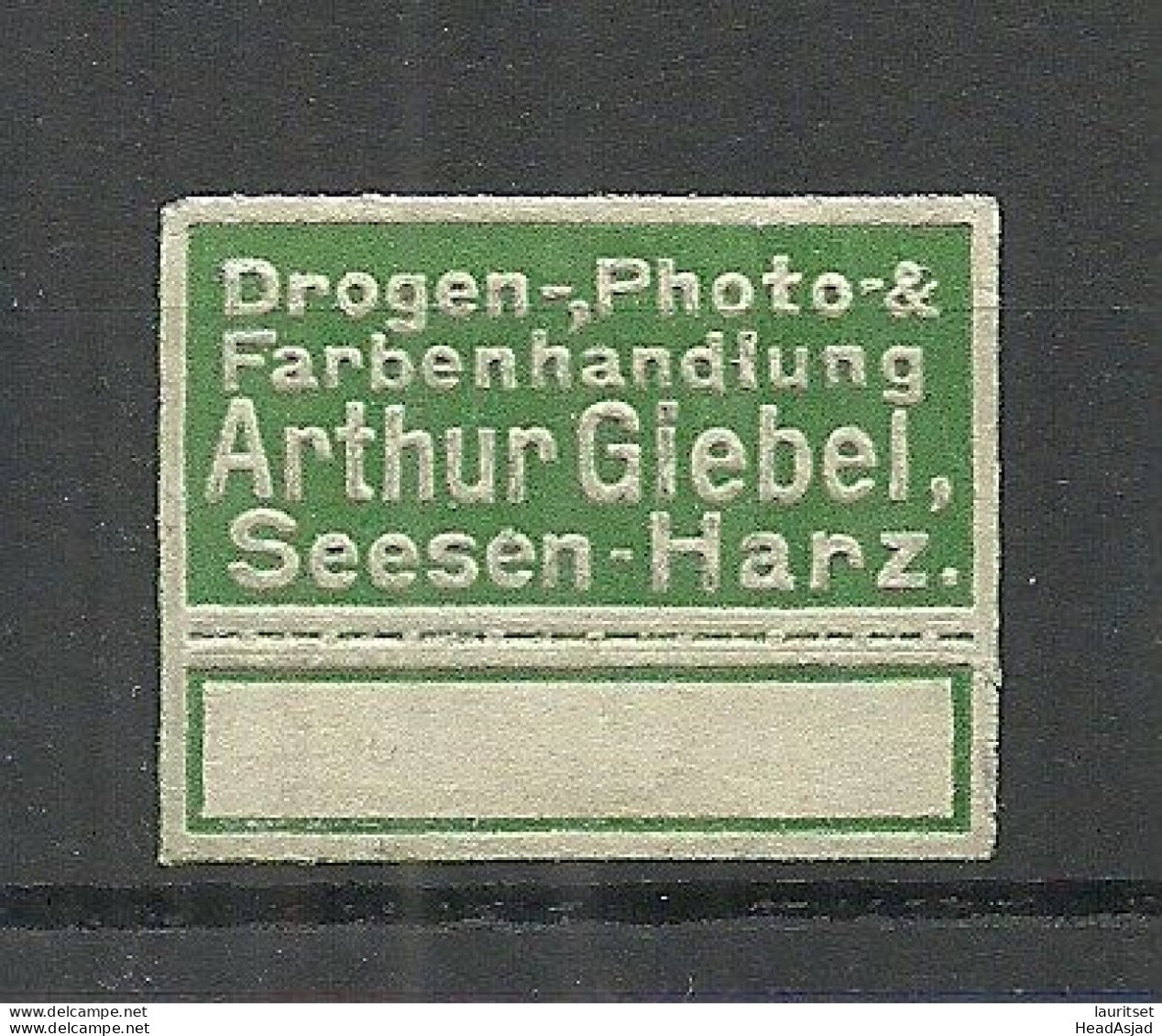 Deutschland Germany Drogen-, Photo- & Farbenhandlung A. Giebel Seesen Reklamemarke Advertising Siegelmarke Seal (*) - Andere & Zonder Classificatie