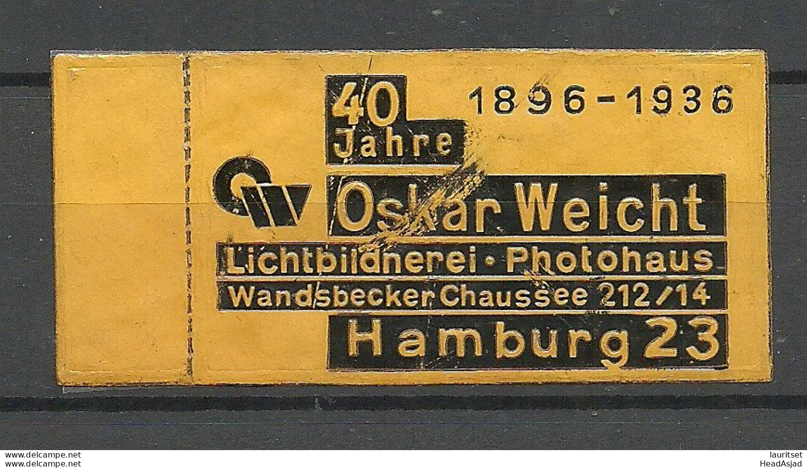 Deutschland Germany 1936 Oskar Weicht Lichtbildnerei Photohaus Hamburg Reklamemarke Advertising Stamp Siegelmarke MNH - Photography