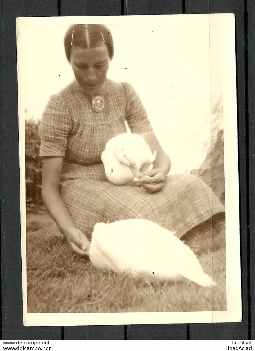 1920ies Photo Post Card Woman With Ducks Unused - Vögel