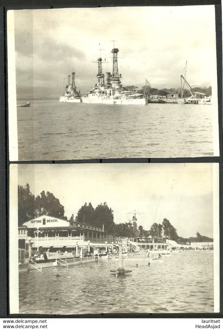 USA California - 2 Real Photographs From 1930ies. Neptune Beach & Ships Text At Backside Is Written In Estonian - Schiffe