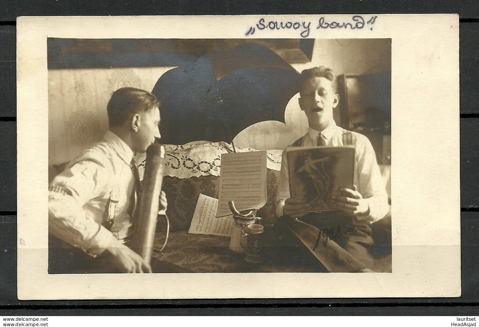 ESTLAND Estonia Ca 1920 Young Men Making Music & Singing Band Photo Post Card Unused - Musique