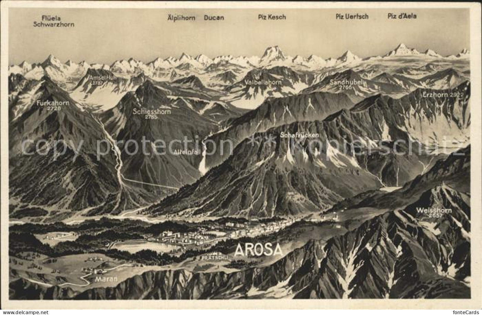 12363167 Arosa GR Panoramakarte Maran Praetschli Weisshorn Arosa - Sonstige & Ohne Zuordnung