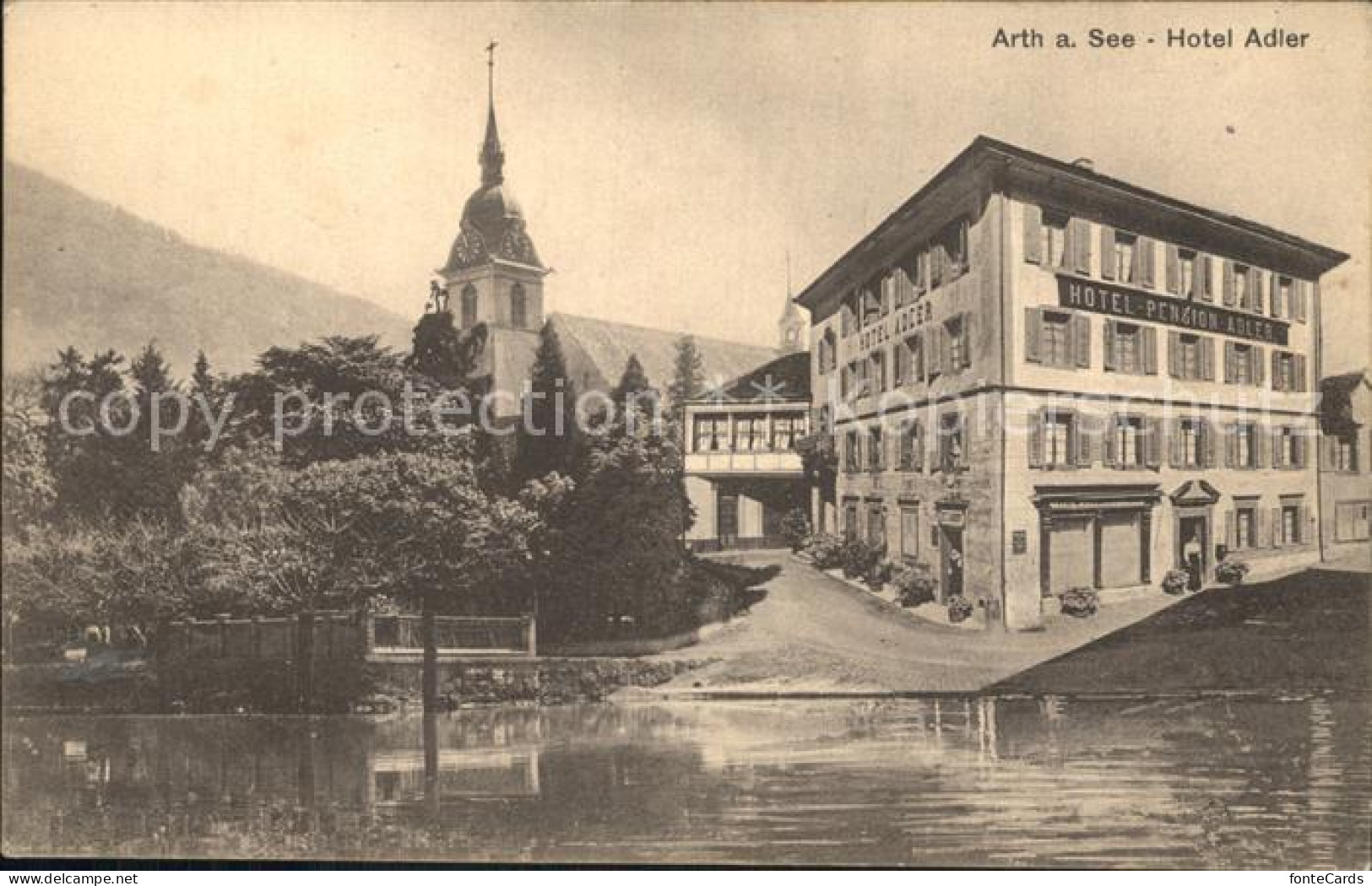 12358727 Arth SZ Hotel Adler Zugersee Kirche Arth SZ - Andere & Zonder Classificatie