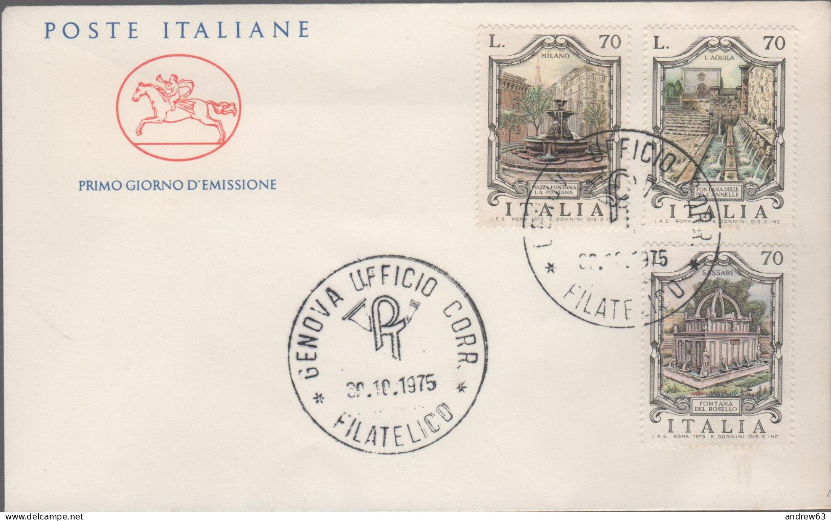 ITALIA - ITALIE - ITALY - 1975 - Fontane - 3ª Emissione - FDC Cavallino - FDC