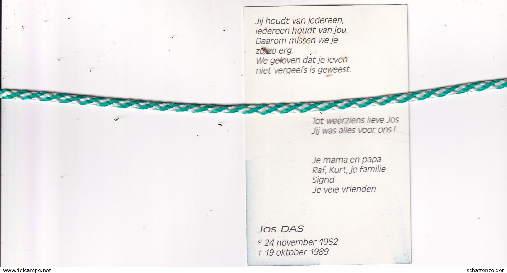 Jos Das, 1962, 1989. Foto - Overlijden