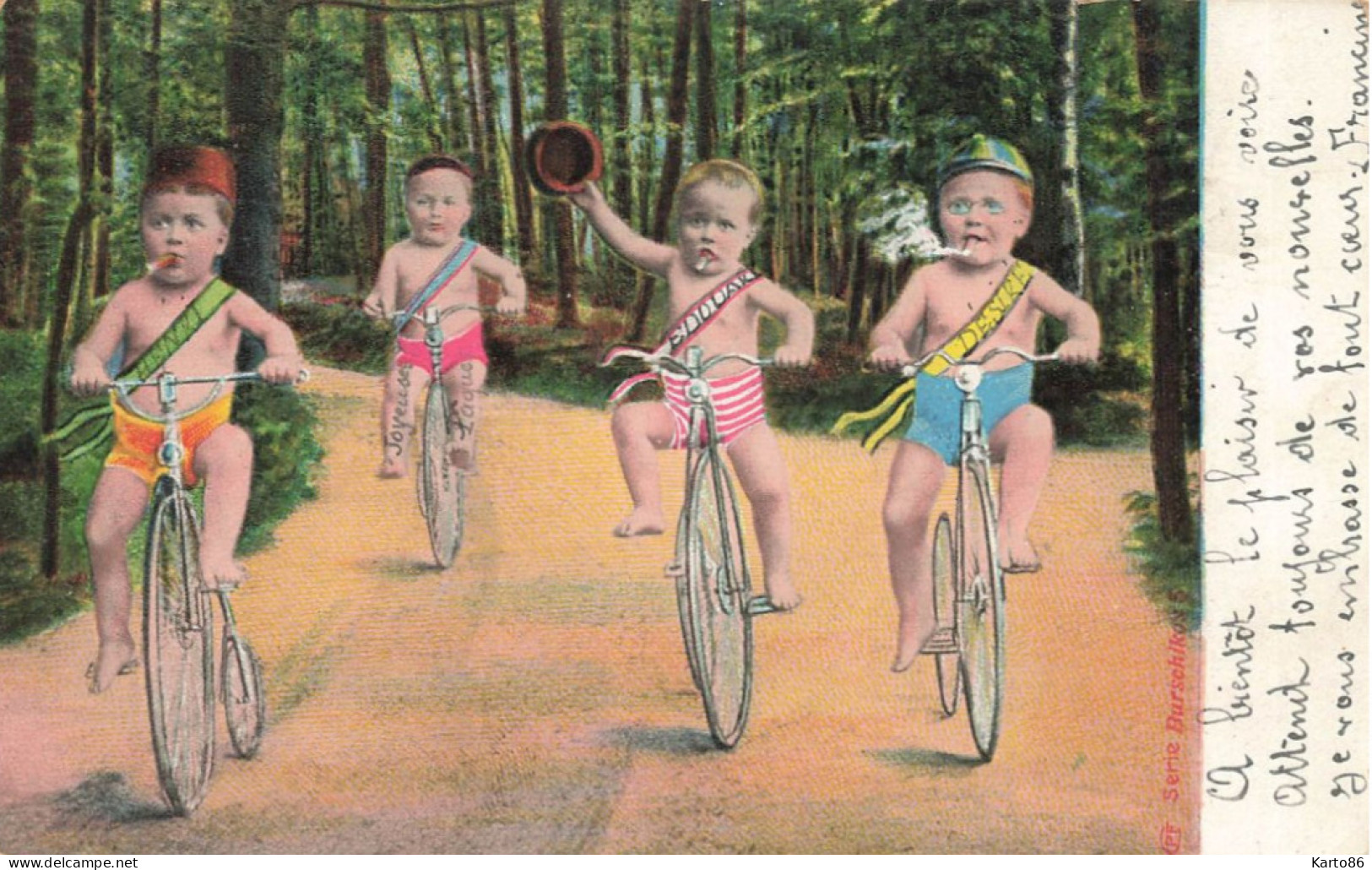 Enfants Bébés à Vélo * CPA Illustrateur 1904 * Cycle Cycles Bébé Enfant * Surréalisme - Andere & Zonder Classificatie