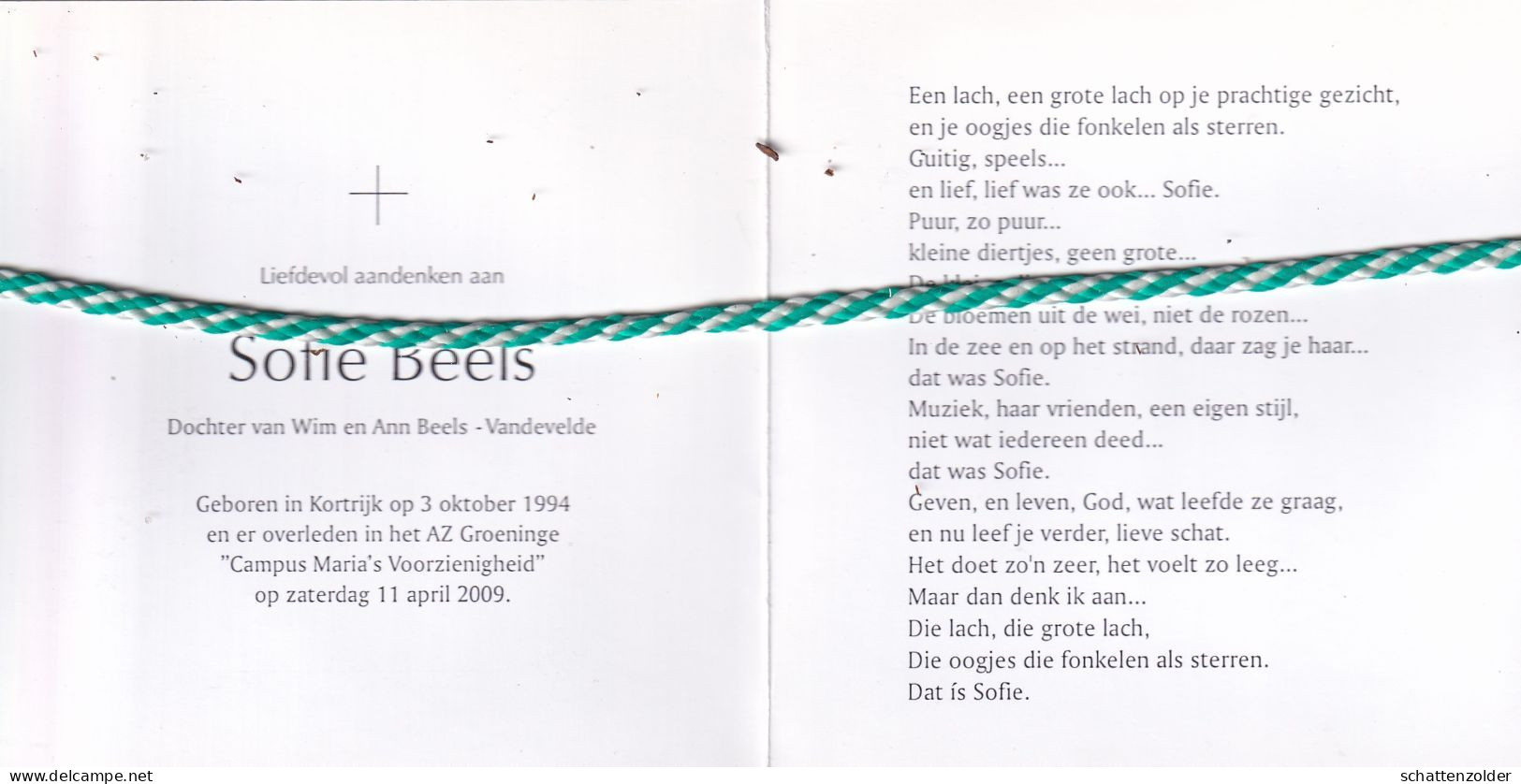 Sofie Beels-Vandevelde, Kortrijk 1994, 2009. Foto - Obituary Notices