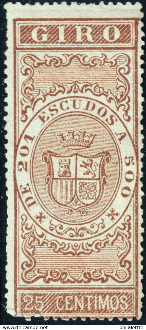 ESPAGNE / ESPAÑA - COLONIAS (Cuba) 1868 Sellos Para GIRO Fulcher 650 25c Castaño - Sin Gomar - Kuba (1874-1898)