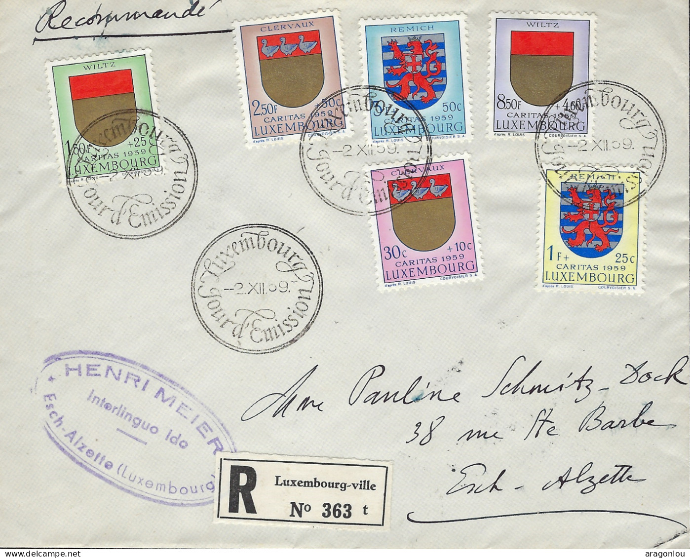 Luxembourg - Luxemburg - Lettre  Recommandé   FDC  1959 - FDC