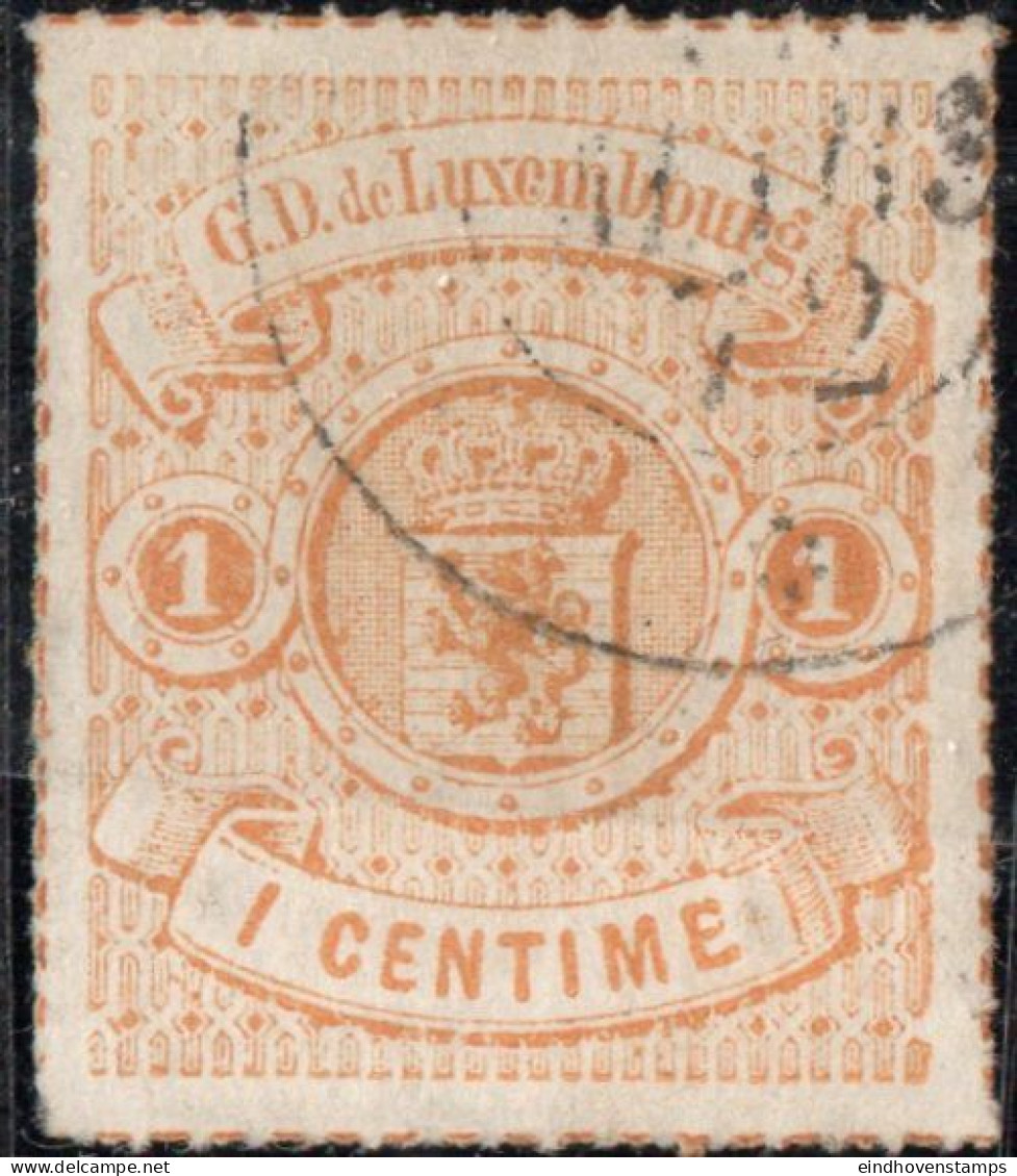 Luxemburg 1865 1 C Yellow Brown Coloured Line Perforation Cancelled - 1859-1880 Coat Of Arms