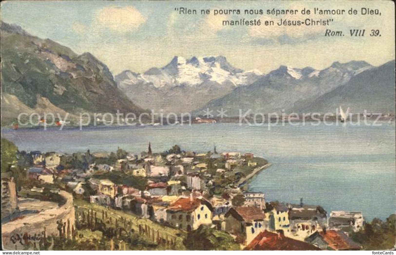 12322187 Montreux VD Panorama Lac Leman Dents Du Midi Genfersee Alpen Kuenstlerk - Andere & Zonder Classificatie