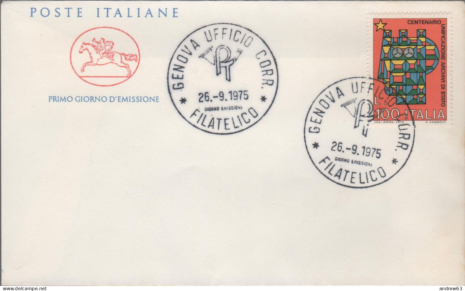 ITALIA - ITALIE - ITALY - 1975 - Centenario Dell'unificazione Degli Archivi Di Stato - FDC Cavallino - FDC