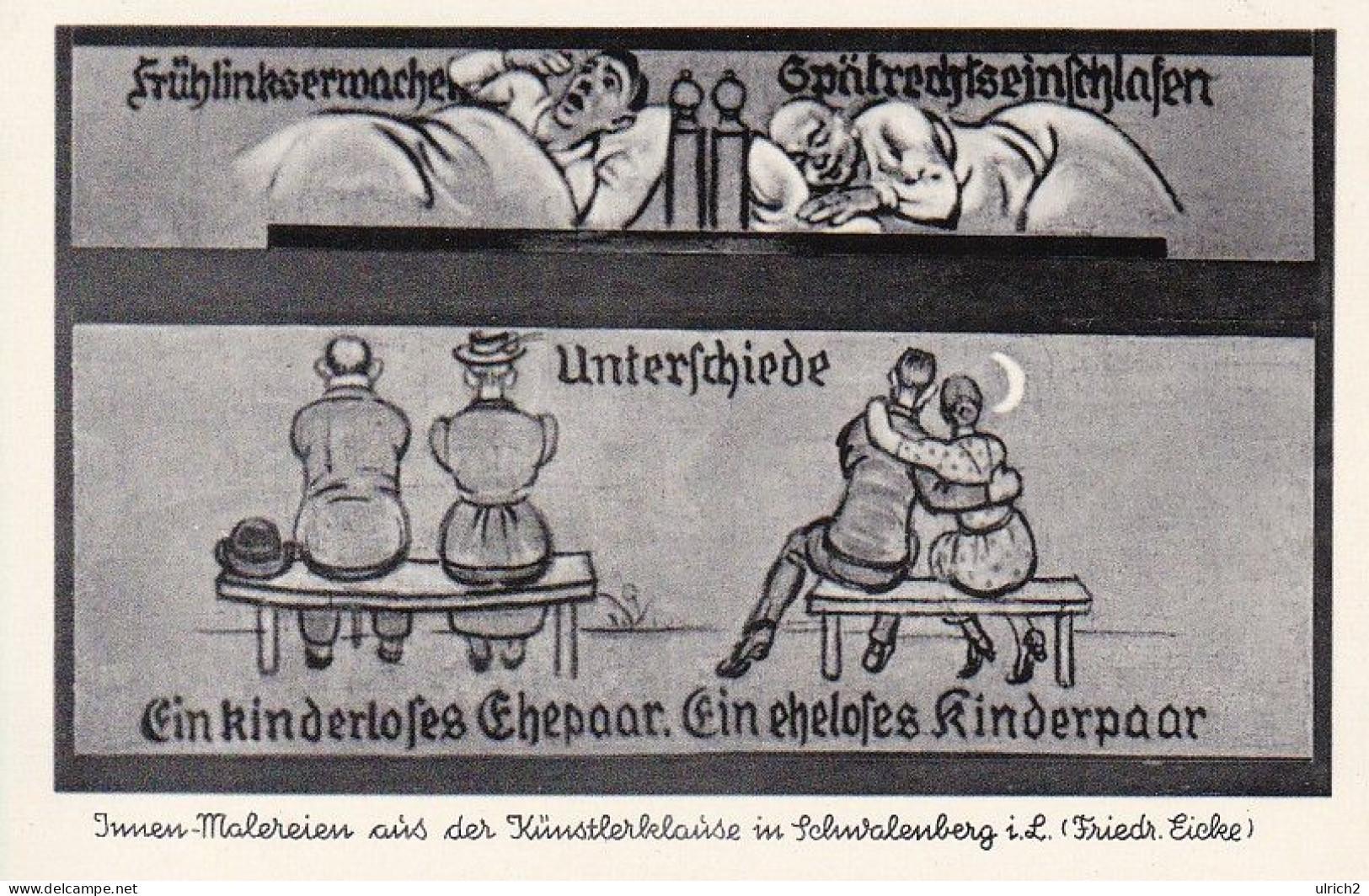 AK Frühlinkserwachen Spätrechtseinschlafen - Ehepaar - Künstlerklause Schwalenberg - Ca. 1950 (69419) - Humor