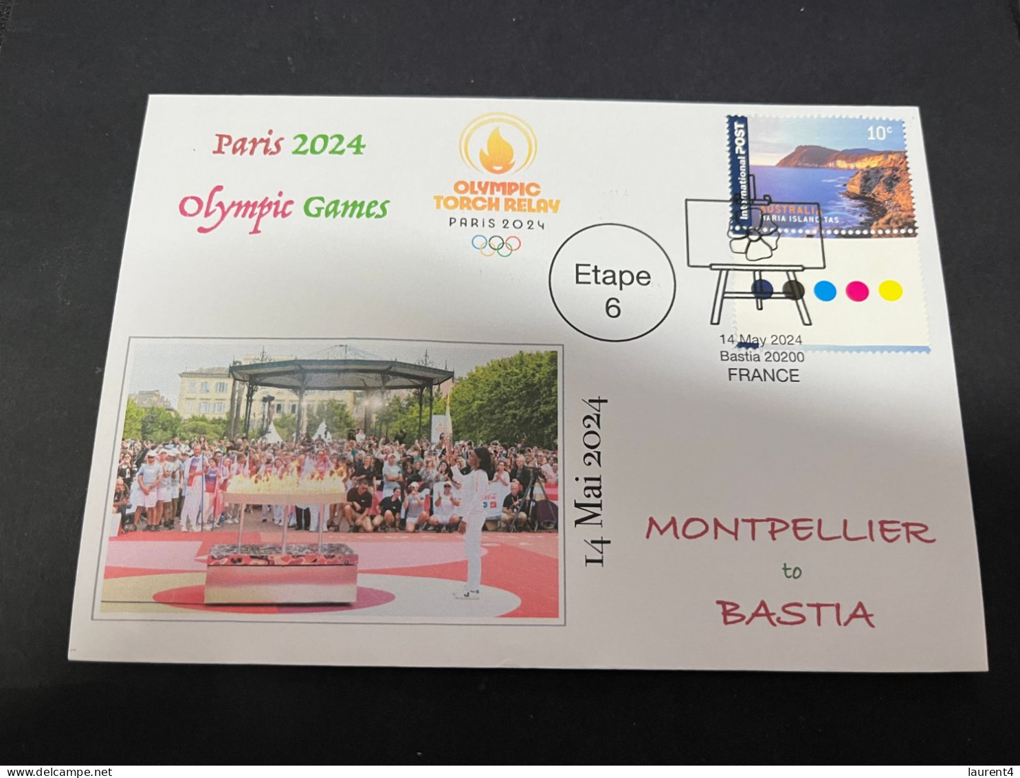 15-5-2024 (5 Z 12) Paris Olympic Games 2024 - Torch Relay (Etape 6) In Bastia (14-5-2024) With OZ Stamp - Sommer 2024: Paris