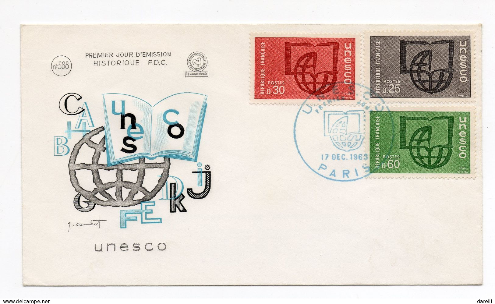 FDC France 1966 - UNESCO 1966 - YT 36,37 & 38 - 75 Paris - UNESCO