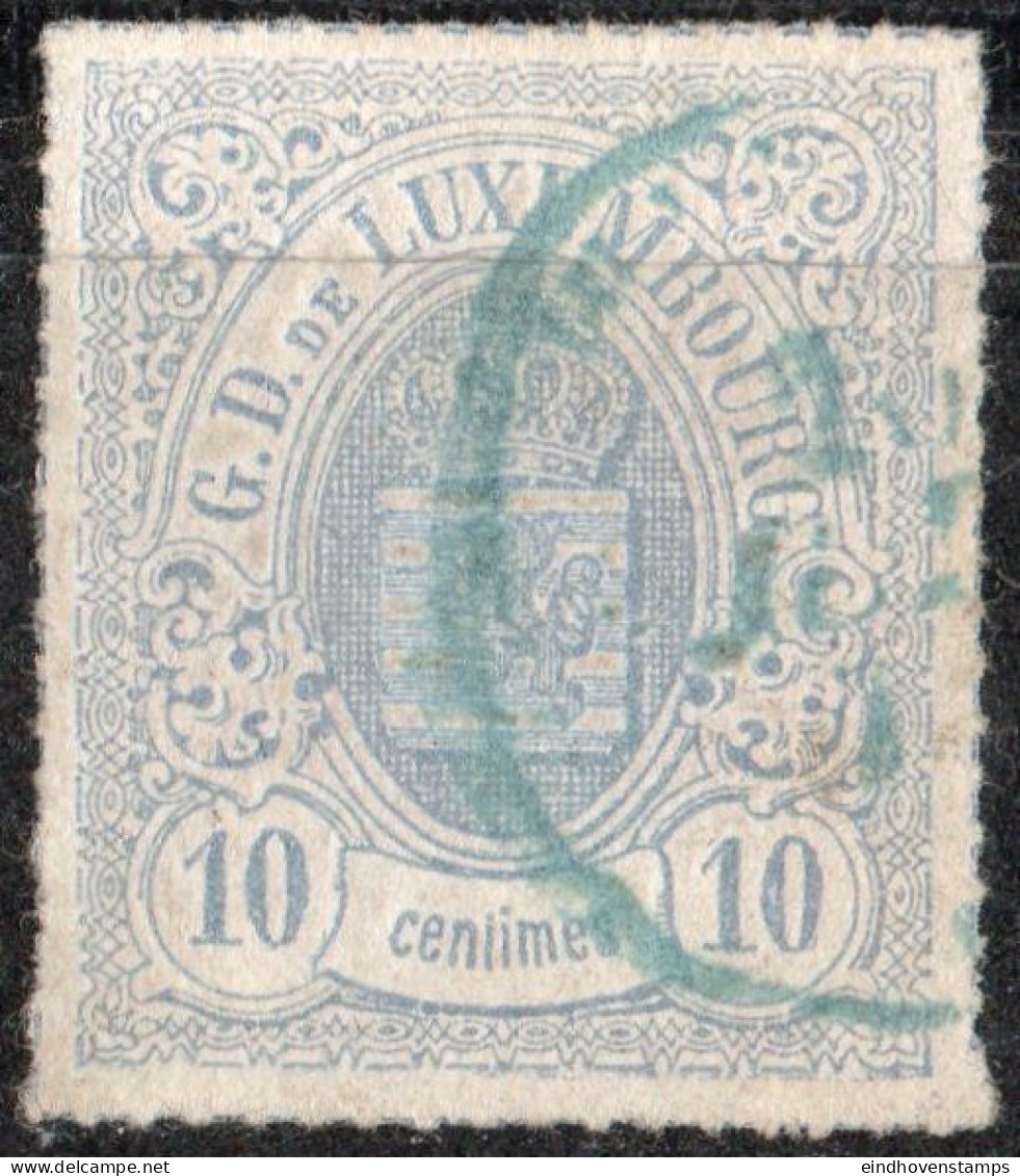 Luxembourg 1865 10c Grey Lilac Rouletted (coloured) 1 Value Cancelled Blue Cancel - 1859-1880 Armoiries