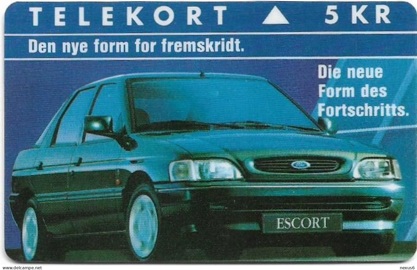 Denmark - KTAS - Ford Escort Car - TDKP015 - 03.1993, 5kr, 2.000ex, Used - Dinamarca