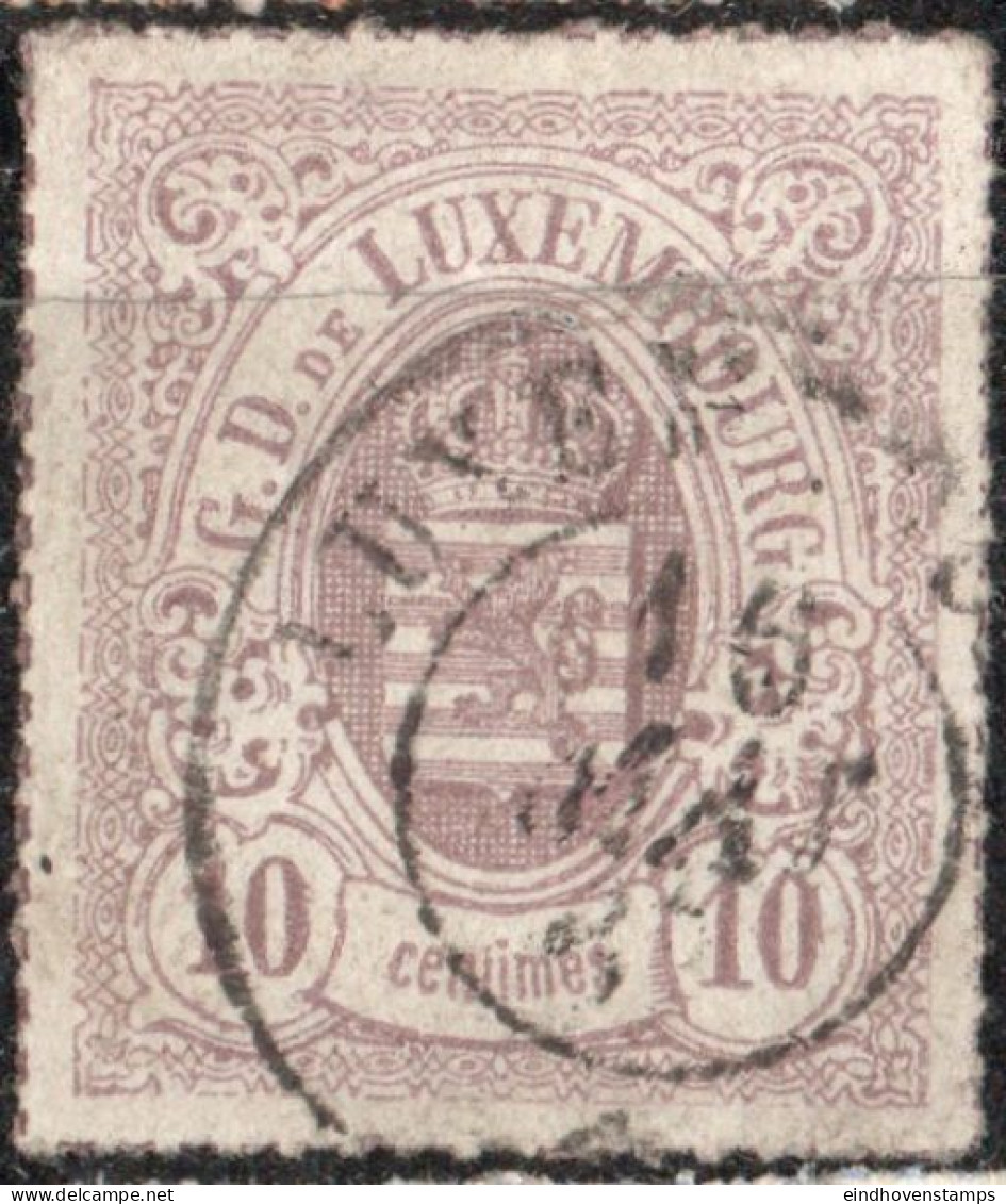 Luxembourg 1865 10c Dull Lilac Rouletted (coloured) 1 Value Cancelled - 1859-1880 Wappen & Heraldik