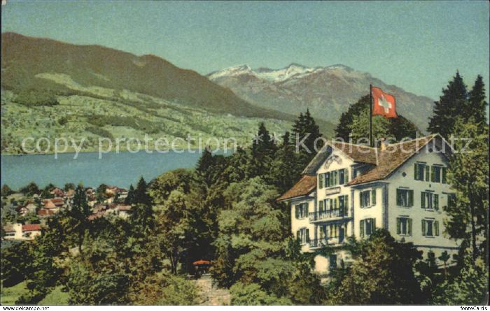 12278327 Sachseln OW Hotel Pension Felsenheim Caritasheim Schweizer Flagge Alpen - Sonstige & Ohne Zuordnung