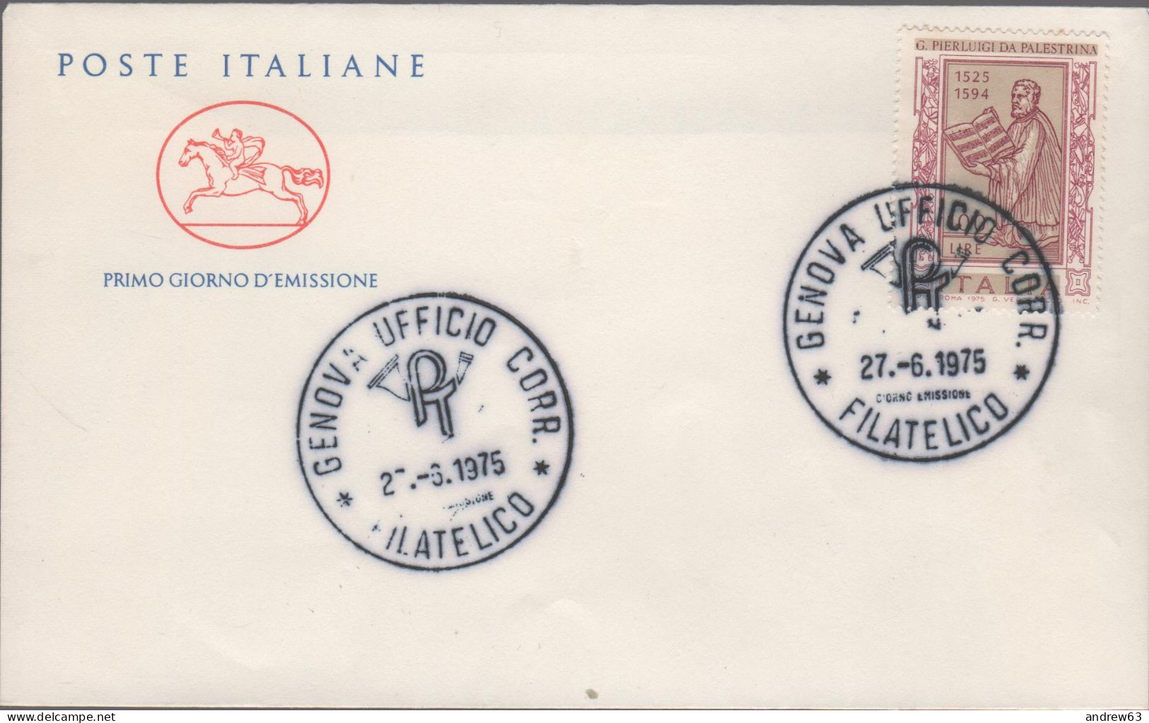 ITALIA - ITALIE - ITALY - 1975 - 450º Anniversario Della Nascita Di Giovanni Pierluigi Da Palestrina - FDC Cavallino - FDC