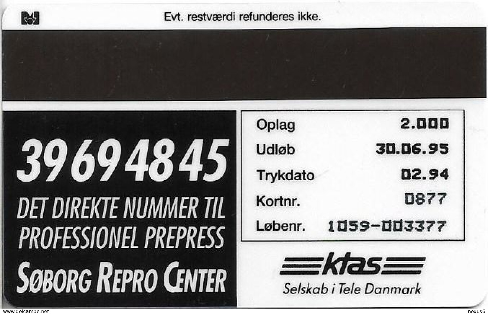 Denmark - KTAS - Soeborg Repro Center - TDKP064 - 02.1994, 2.000ex, 20kr, Used - Denmark