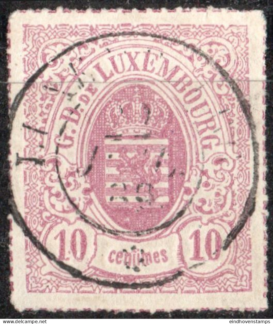 Luxembourg 1865 10c Dull Lilac Rouletted (coloured) 1 Value Cancelled - 1859-1880 Wappen & Heraldik